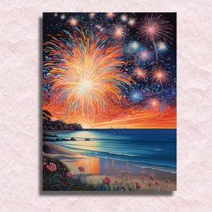 Vuurwerk aan de zee Canvas - Schilderij op nummer winkel