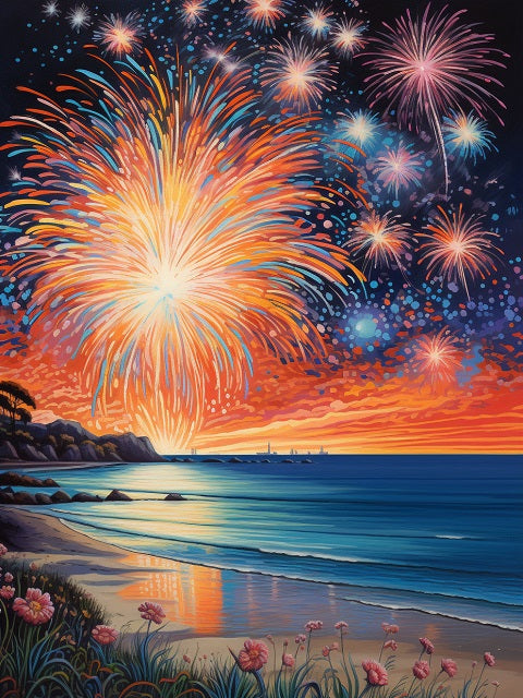 Fireworks at the Sea - Painting by numbers shop