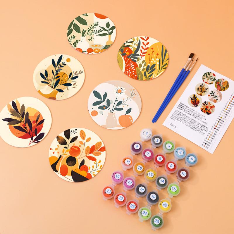 Floral Modern Art Coasters 6 Pack Paint by Numbers Package