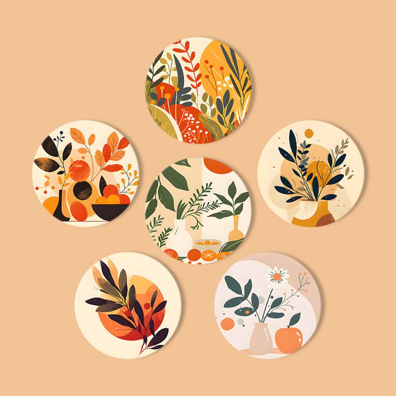 Floral Modern Art Coasters 6 Pack Paint by Numbers - Paint by numbers