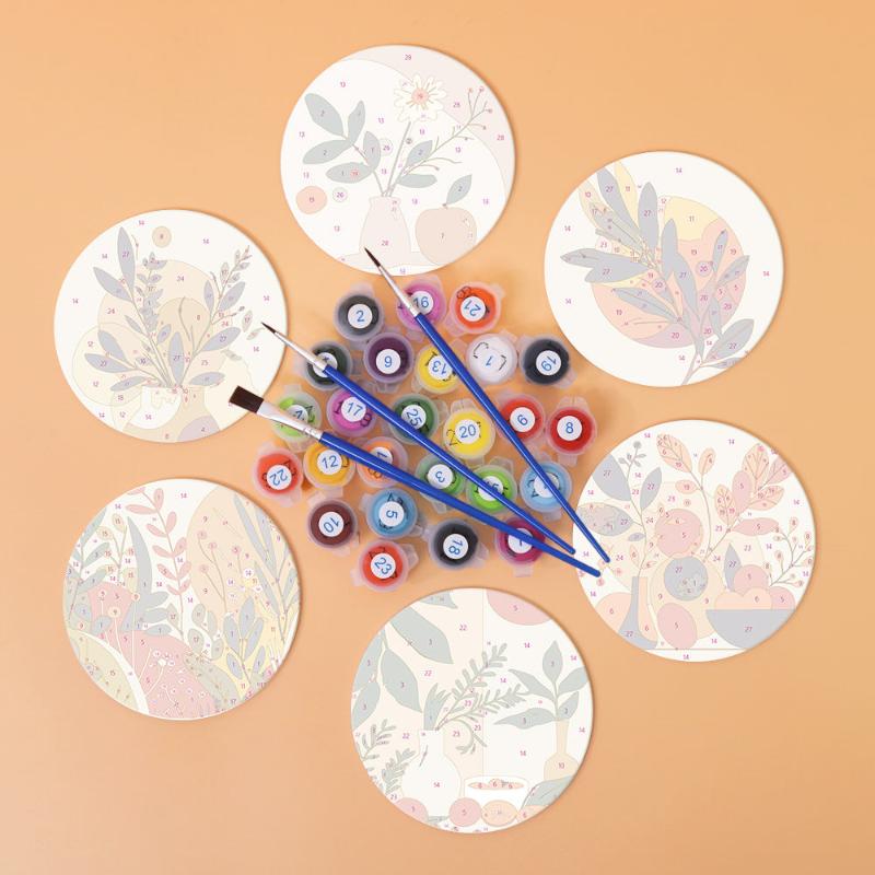 Floral Modern Art Unapinted Coasters Paint by Numbers