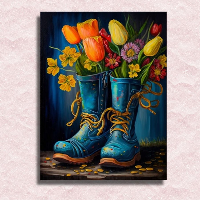 Flowers in Boots Canvas - Painting by numbers shop