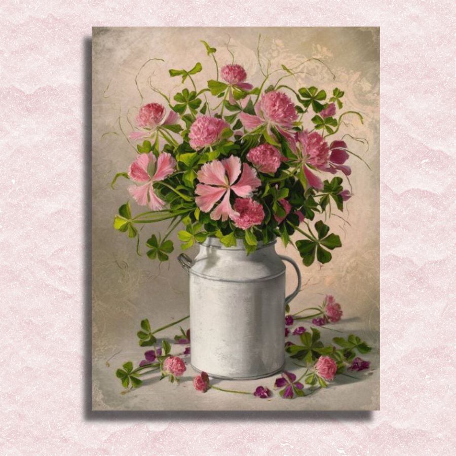 Bloemen in emmer canvas - Verf op nummer