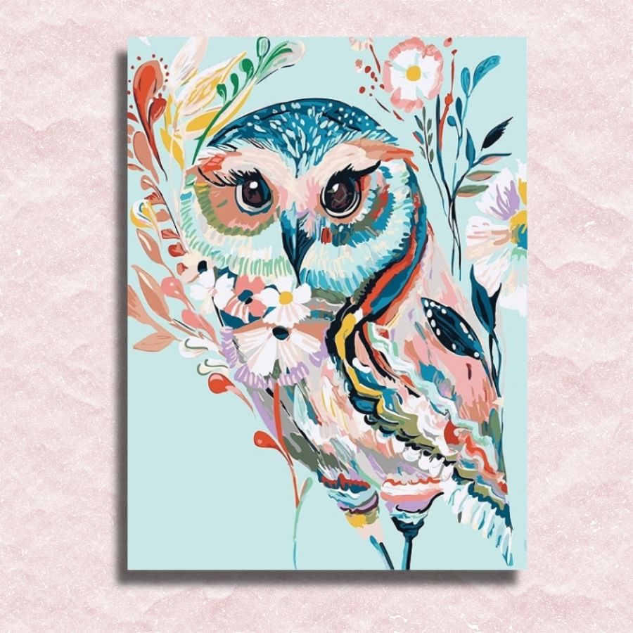 Bloemrijke Volkskunst Uil Canvas - Verf op nummer