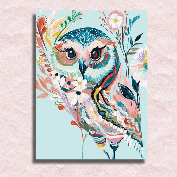 Flowery Folk Art Owl Canvas - Painting by numbers shop