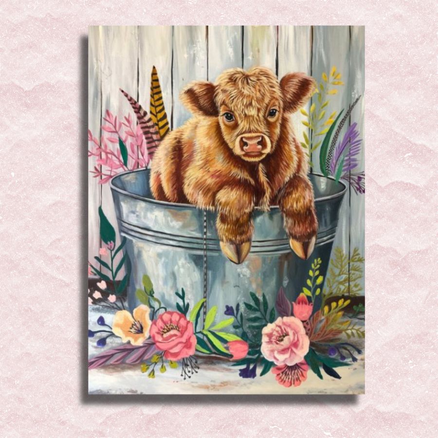 Fluffy Springtime Calf Canvas - Paint by numbers