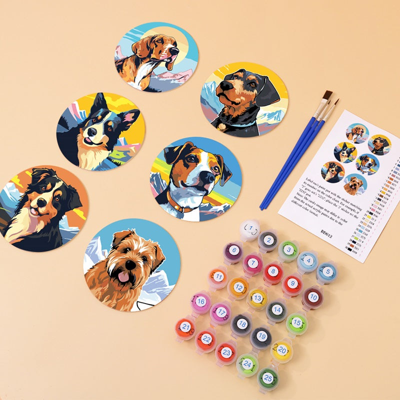 Friendly Dog Coasters Paint by Numbers Package