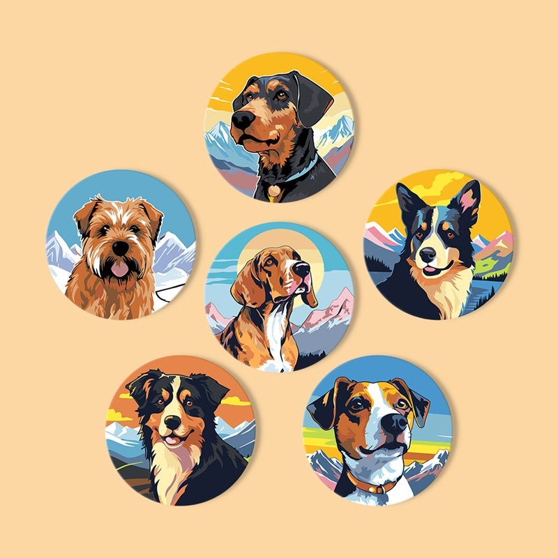 Friendly Dog Coasters 6 Pack Paint by Numbers - Paint by numbers