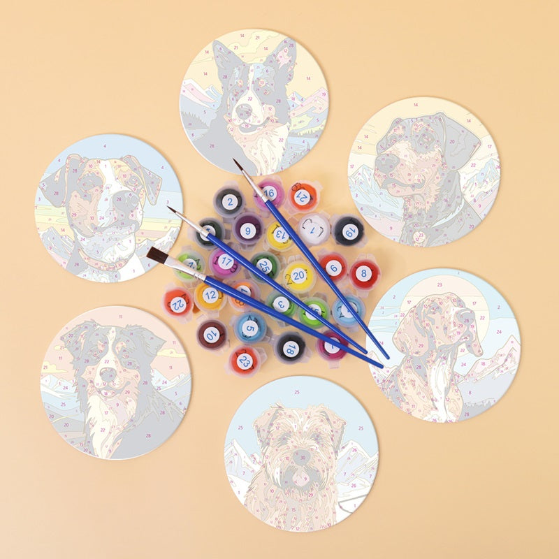 Friendly Dog Coasters Unapinted Paint by Numbers