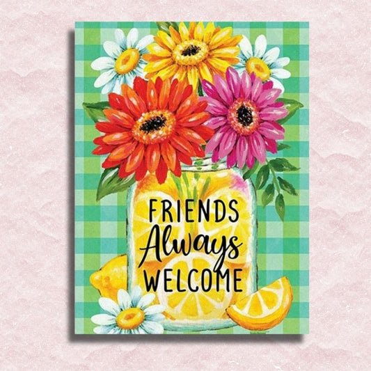 „Friends Are Always Welcome“-Leinwand – Malen-nach-Zahlen-Shop
