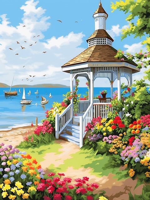 Gazebo Amidst Flowers Paint by Numbers