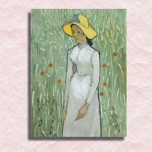 Van Gogh - Meisje op wit canvas - Schilderij op nummer winkel