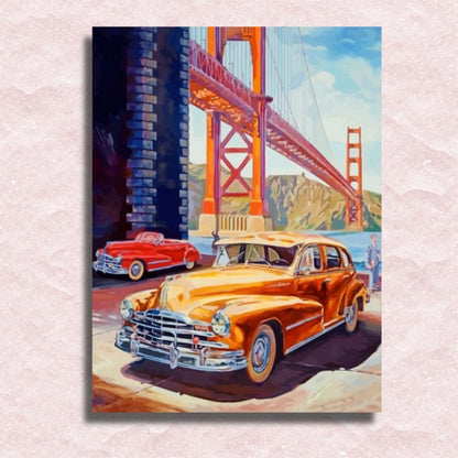 Golden Gate en Cars Canvas - Schilderij op nummerwinkel