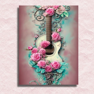 Gitarre in der Umarmung von Rosen auf Leinwand – Malen-nach-Zahlen-Shop