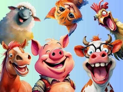 Happy Farm Animals - Paint by numbers