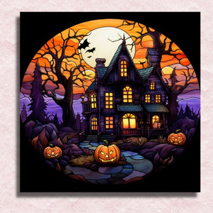Haunted Halloween Manor Stained Glass Canvas - Paint by numbers