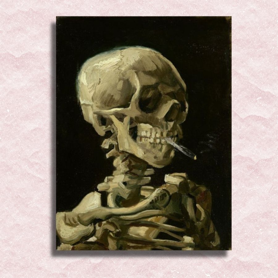 Van Gogh - Hoofd van een skelet met een brandende sigaret Doek - Schilderij op nummer winkel