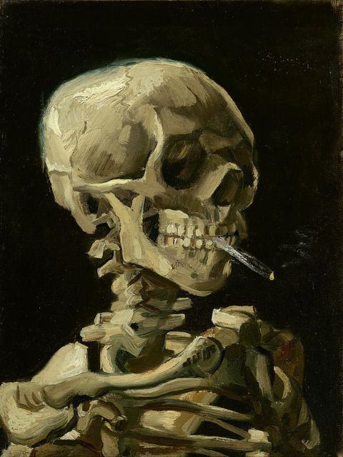 Van Gogh - Kop van een skelet met een brandende sigaret - Schilderij op nummerwinkel