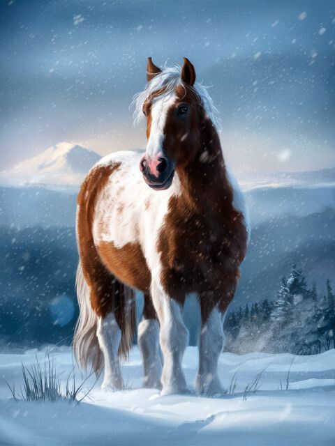 Pferd im Schnee - Malen-nach-Zahlen-Shop