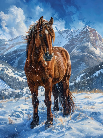 Pferd im Schnee - Malen-nach-Zahlen-Shop