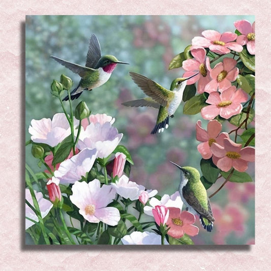 Kolibris und Blumen auf Leinwand – Malen-nach-Zahlen-Shop