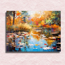 Laad afbeelding in Galerijviewer, Impressionistische kleurrijke vijver in de herfst - Verf op nummer canvas
