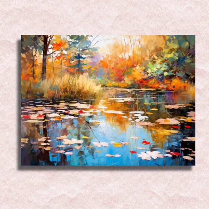Impressionist Colorful Pond in Fall Canvas - Painting by numbers shop