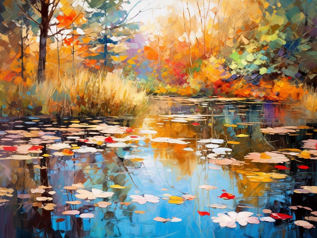 Impressionistischer bunter Teich im Herbst – Malen-nach-Zahlen-Shop