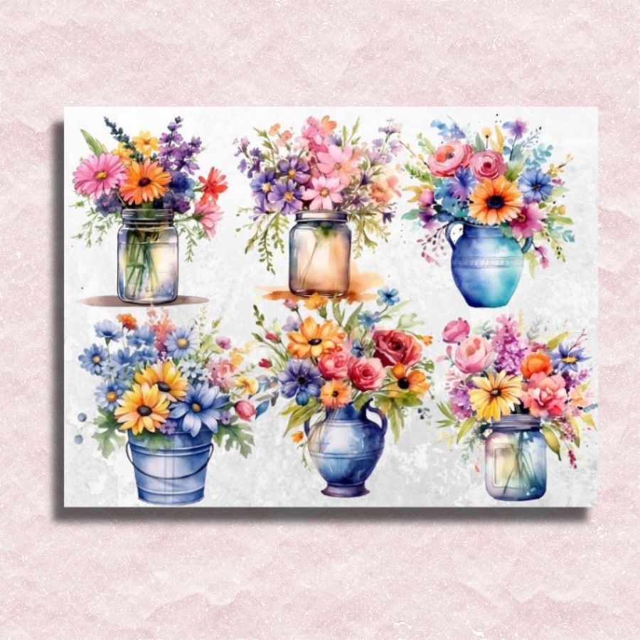 Jars with Flowers Canvas - Painting by numbers shop