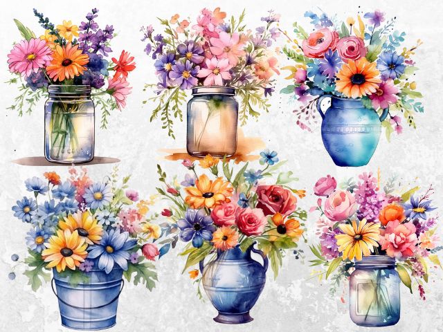 Jars with Flowers Paint by Numbers