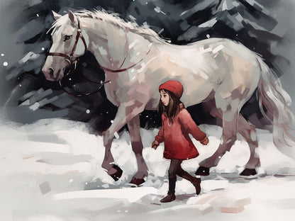 Kleines Mädchen und das weiße Pferd - Malen-nach-Zahlen-Shop