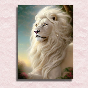 Majestätischer Löwe mit weißer Mähne – Malen-nach-Zahlen-Leinwand