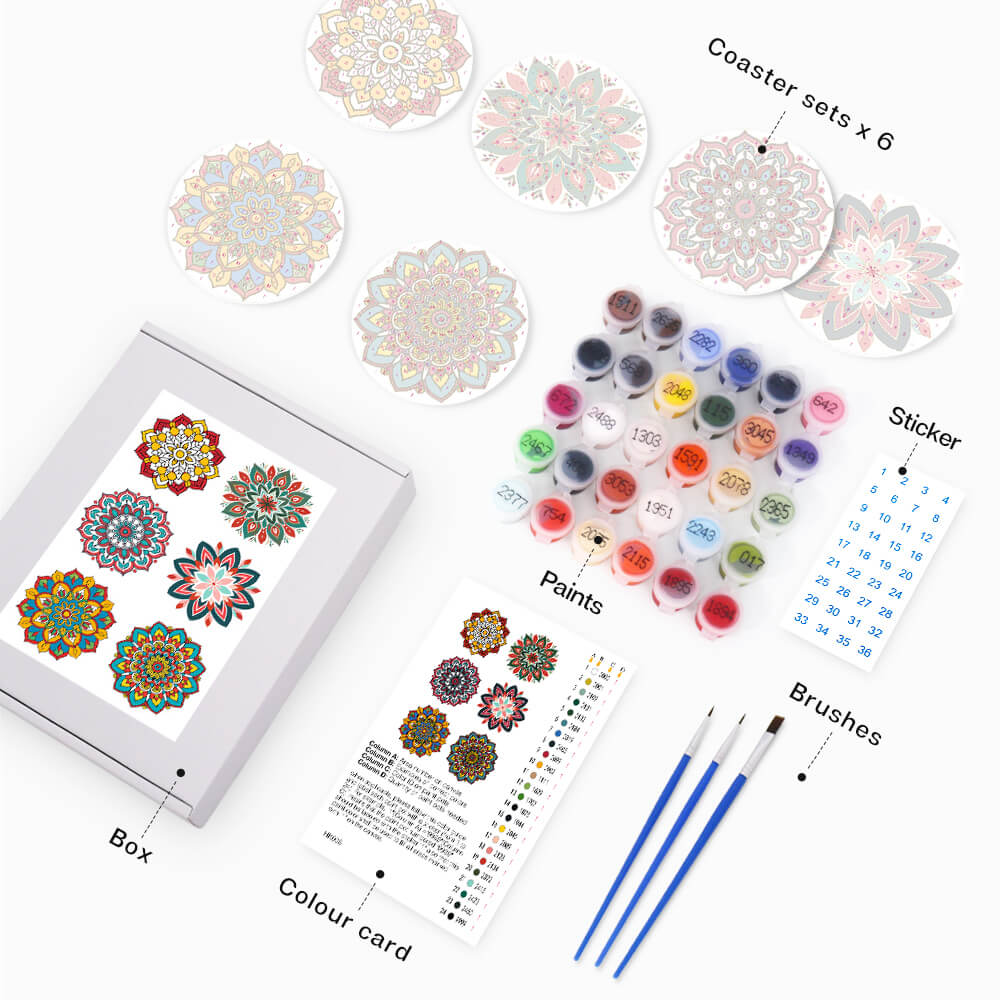 Mandala Coasters 6 Pack Paint by Numbers Package