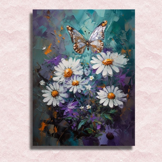 Leinwand mit Wiesengänseblümchen und Schmetterlingen - Malen-nach-Zahlen-Shop