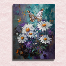 Bild in den Galerie-Viewer laden, Leinwand mit Wiesengänseblümchen und Schmetterlingen – Malen nach Zahlen