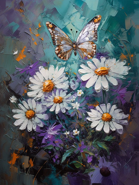 Meadow daisies and butterfly - Paint by numbers
