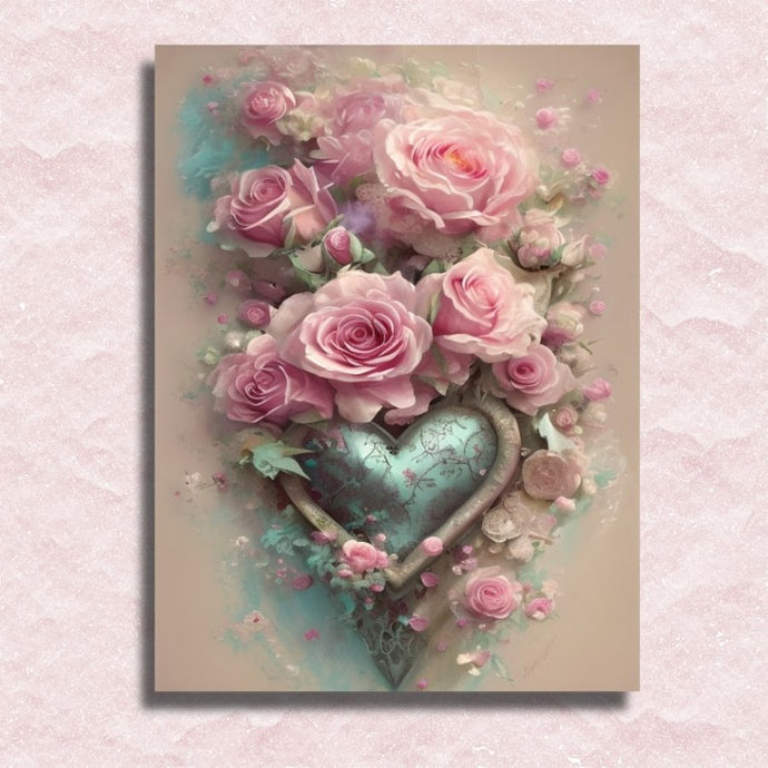 Metal Heart Entwined in Roses Canvas - Painting by numbers shop