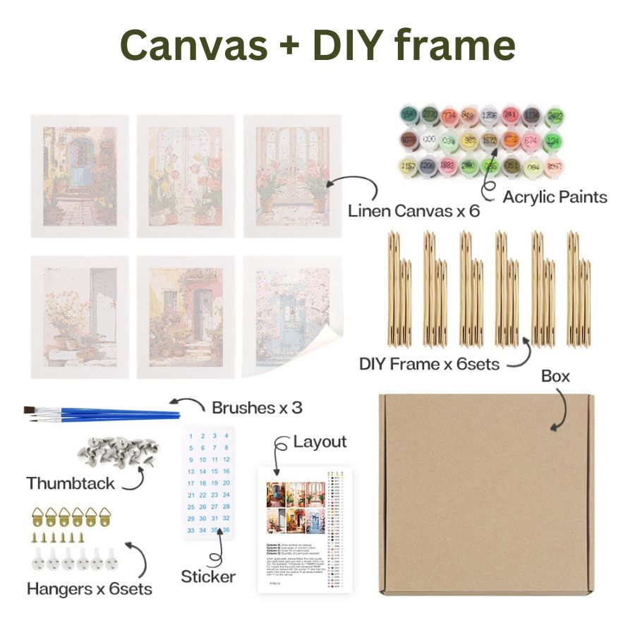 Blooming Haven 6 Pack Paint by Numbers - DIY frame