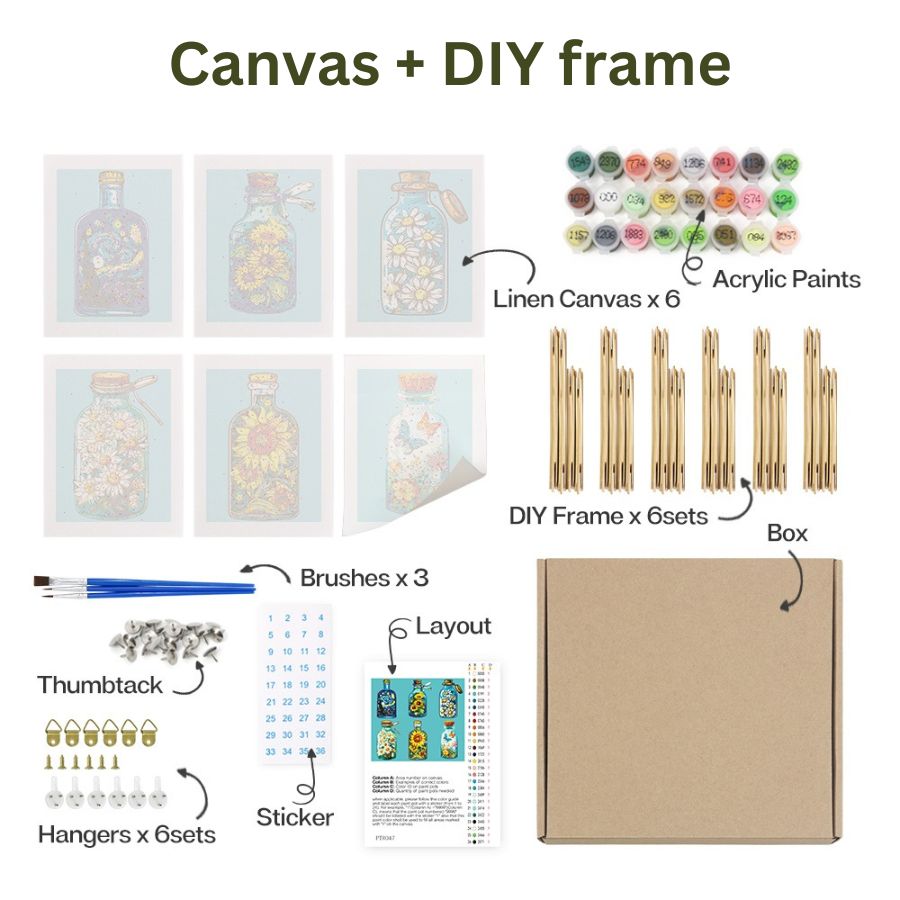 Jars of Beauty 6 Pack Paint by Numbers - DIY frame