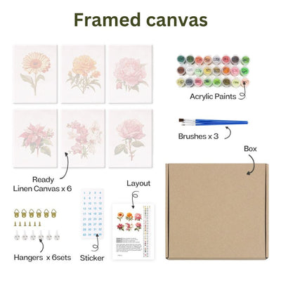 Timeless Fragrant Poetry 6 Pack Paint by Numbers - framed