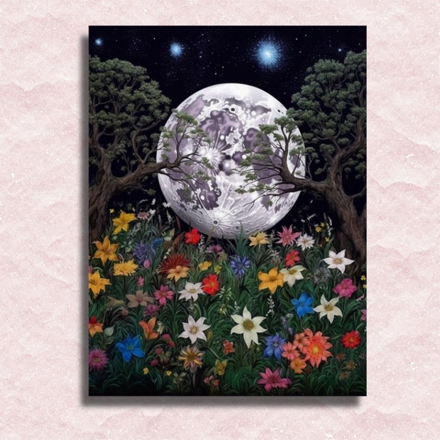Moon Stars and Flowers Canvas - Painting by numbers shop