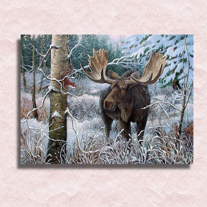 Moose in Winter Forrest Canvas - Painting by numbers shop