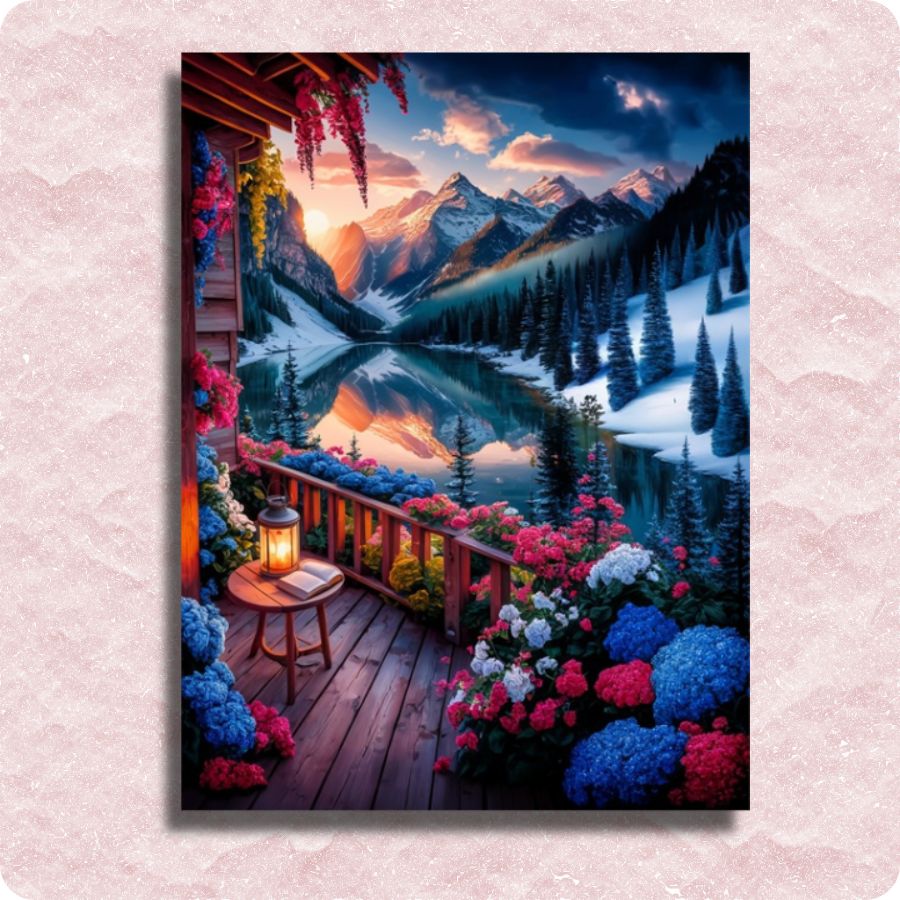 Mountains and Flowers Paint by numbers kit canvas