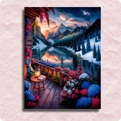 Mountains and Flowers Paint by numbers kit canvas