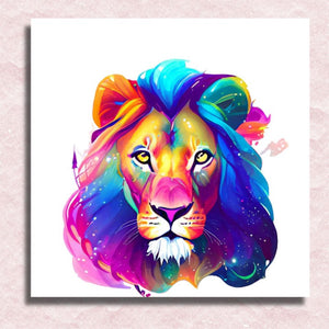 Canvas met leeuwenkop in neonkleur - Winkel op nummer schilderen