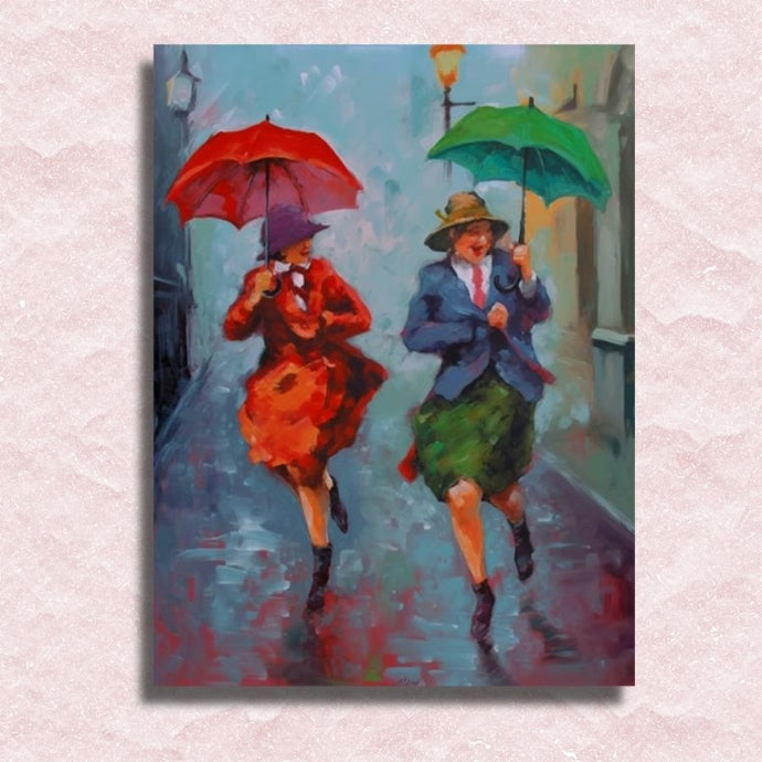 Old Ladies Dancing in the Rain Canvas - Painting by numbers shop