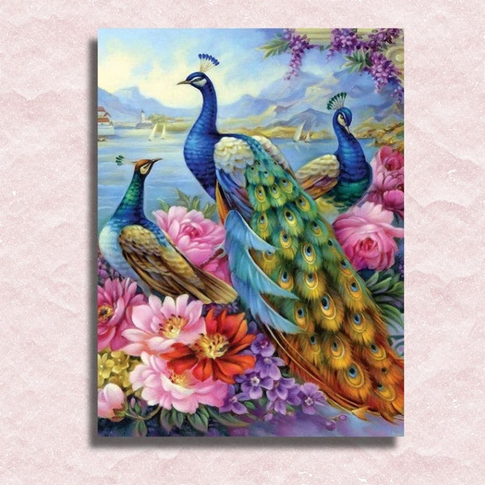 Peacocks and Flowers Canvas - Painting by numbers shop
