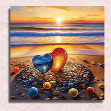 Laad de afbeelding in de Gallery-viewer, Pebble Hearts on Beach - Paint by numbers canvas