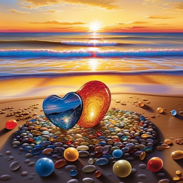 Pebble Hearts on Beach - Painting by numbers shop