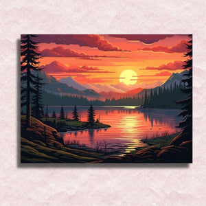 Roze zonsondergang bij Lake Canvas - Schilderen op nummer winkel